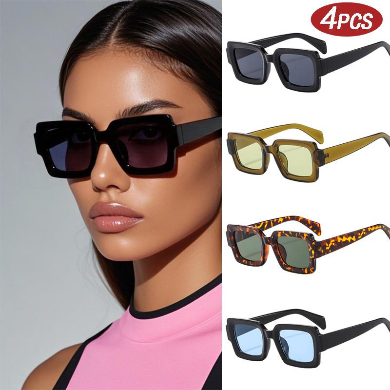 4pcs Vintage Square Punk Sunglasses  Fashion Simple Outdoor Sun Protection Sun Glasses Blue Light Protection Eyrglasses