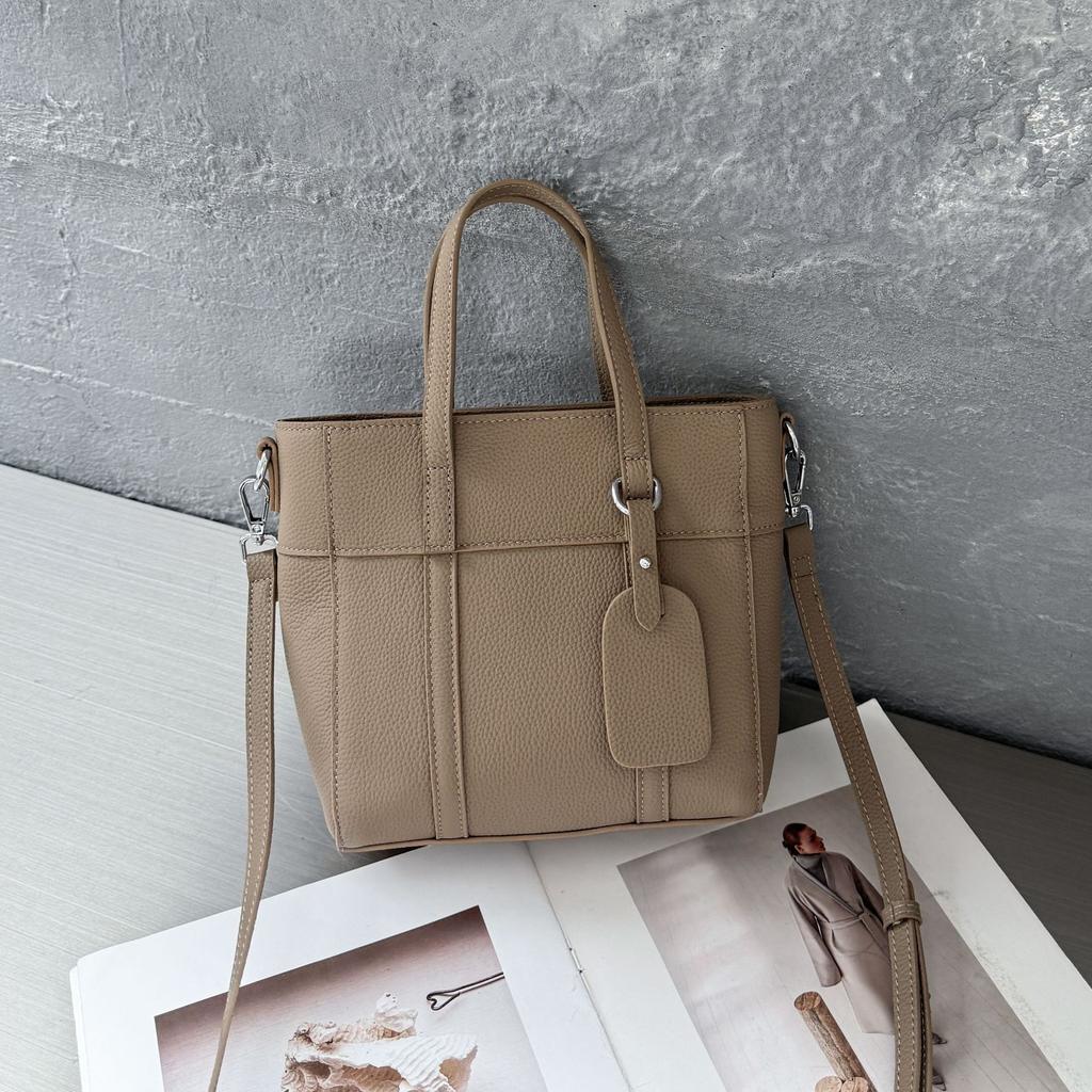 Bolso de piel vacuna bandolera Moda popular Color sólido Bolso de hombro para mujer Práctico Portátil Cesta de verduras Bolso sencillo para mujer