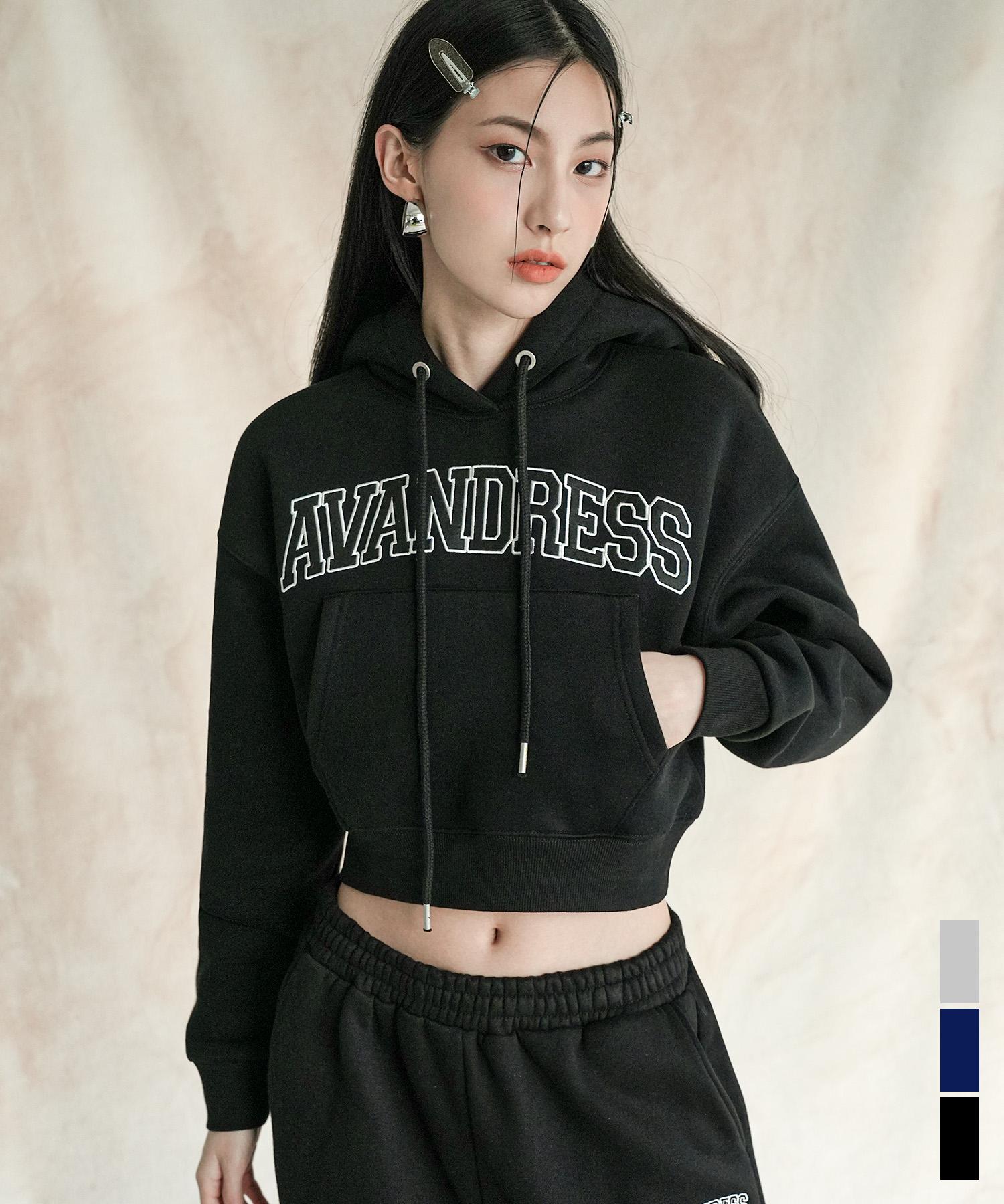 Urban Dress Applique Crop Hoodie - 3 Colors Black/Navy S (Fleece-Lined)