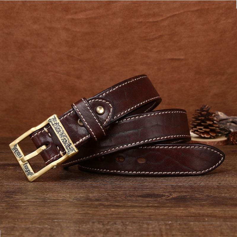 Thickened Men's First Layer Retro Belt Personalized Belt Copper Buckle Belt