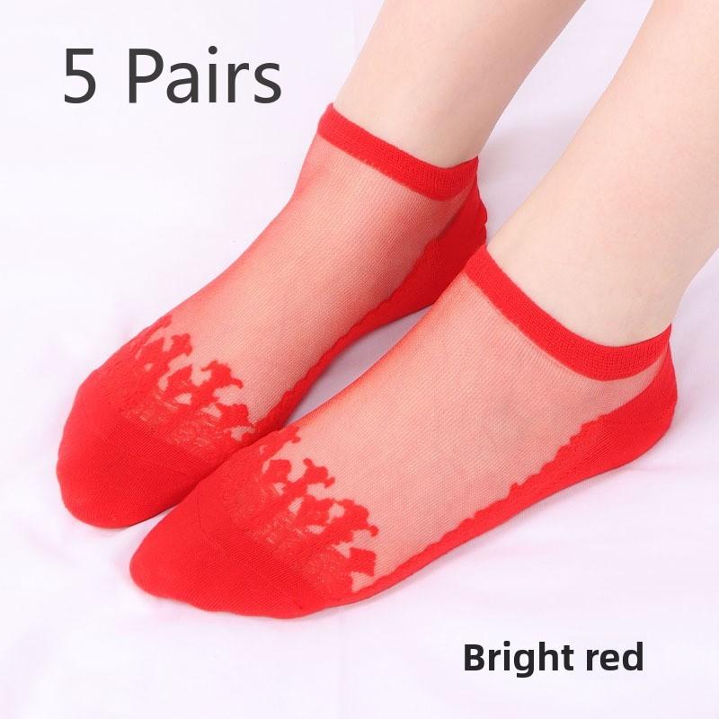 5 Pairs of Cool Clear Crystal Glass Stockings Short Tube Socks Women's Summer Invisible Socks