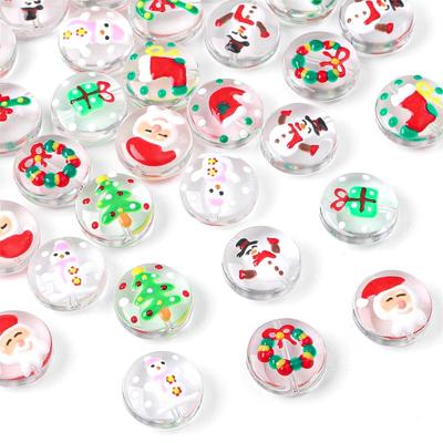 1Pcs 19mm Christmas Series Transparent Coloured Glaze Beads Hand-Painted Drop Oil Flat Round Beads For Jewelry Making DIY Charm Decoration