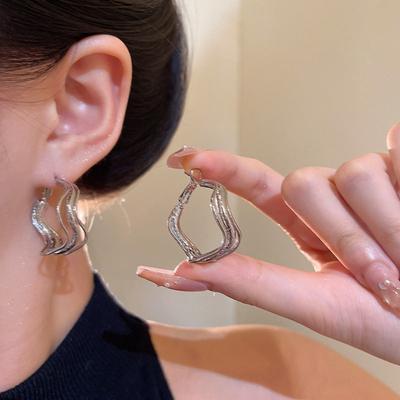 Curved Wave Silver Earrings Earrings Popular Personality Simple Cold Wind Irregular Circle Women's Niche Earrings