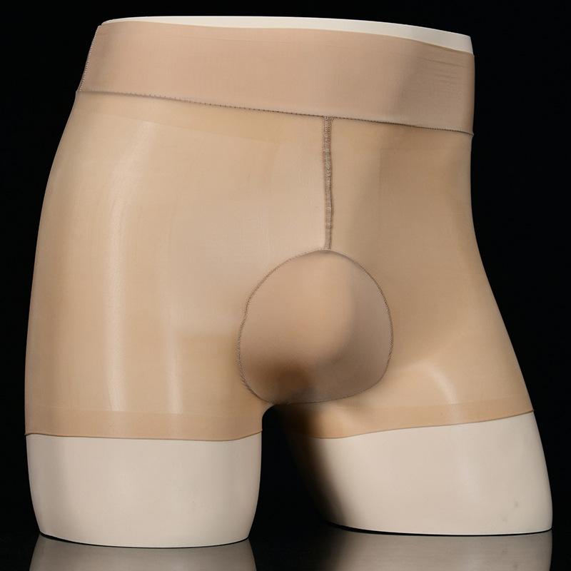 Physiological Sissy Lingerie Men Sexy Oil Glossy Boxer Short Gay Perspective Underpants Erotic Open Closed Penis Pouch Underwear