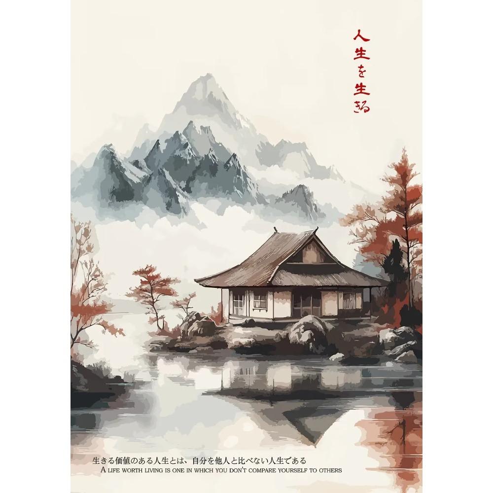 Japanese Vintage Posters Crane Mount Fuji Prints Lake Fishing Lotus Flower Canvas Painting Wall Pictures Home Living Room Decor