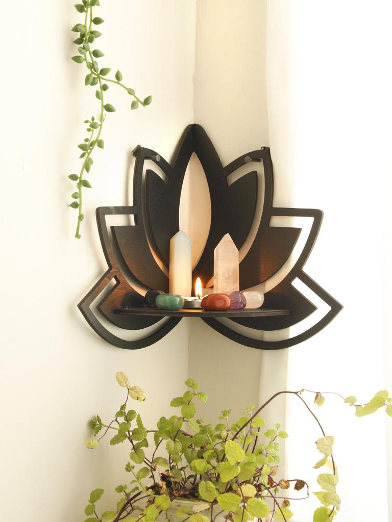 Lotus Corner Shelf Wooden Floating Shelf Boho Home Decoration Wall Shelves Display Stand Room Decors Aesthetic Crystal Holder