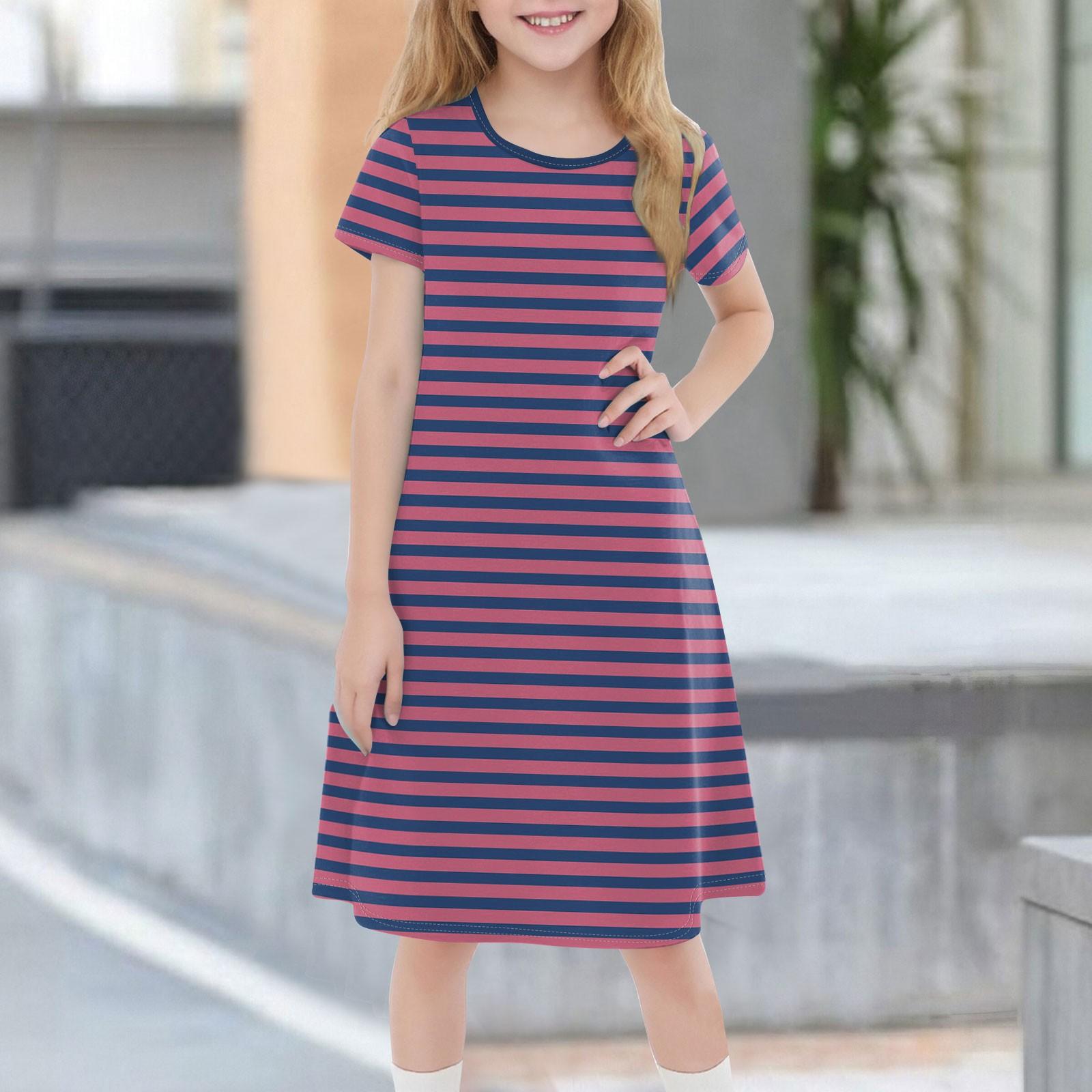 

Дитяча літня повсякденна модна сукня з короткими рукавами та круглим вирізом 110