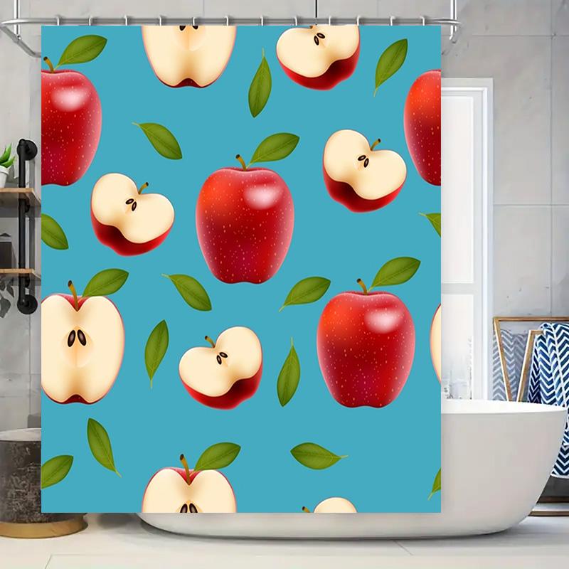 

Apple Bath Mat Modern Fruit Print Shower Curtain Set for Bathroom Decor Waterproof Fabric with Hook Rings, 72x84 inches (195 x 3 90x180cm