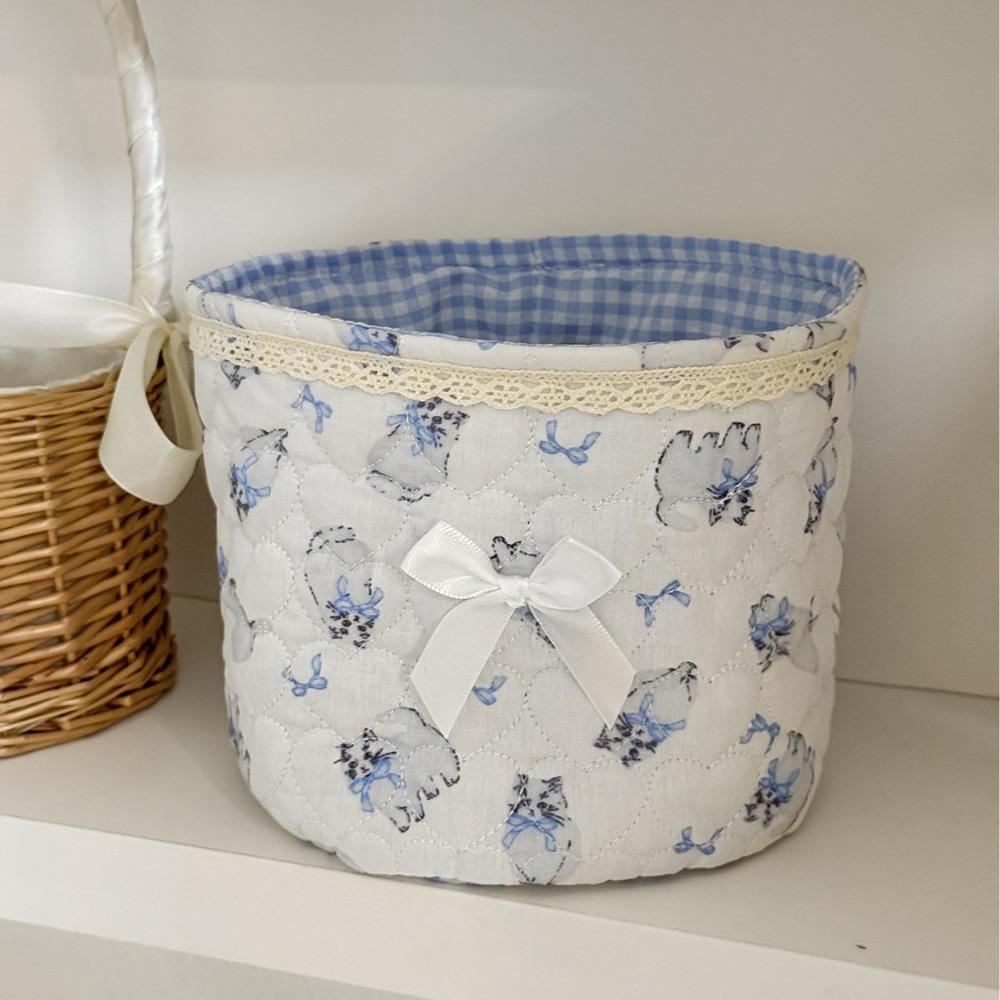 Bow Storage Basket Quilting Cotton Storage Bag Multi-Purpose Basket  Desktop Organization