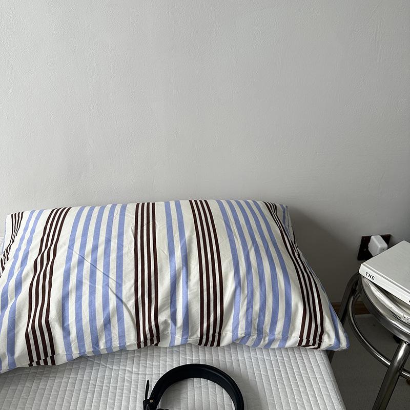 Solid Color Striped Pure Cotton Pillowcase (Single Piece)