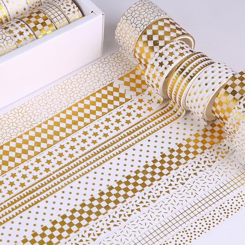 10pcs Floating Series Washi Tapes Set Gold Stamping Adhesive Masking Tape Diary Decoration Stickers A7562