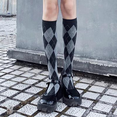 Dámské trendy černobílé diamantové podkolenky, japonský styl JK