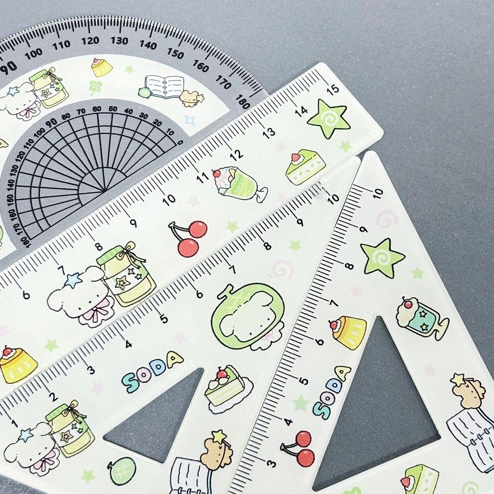 4pcs Math Geometry Tools Ruler Set Melon Dog Straight Ruler Portable Triangle Rulers School Office