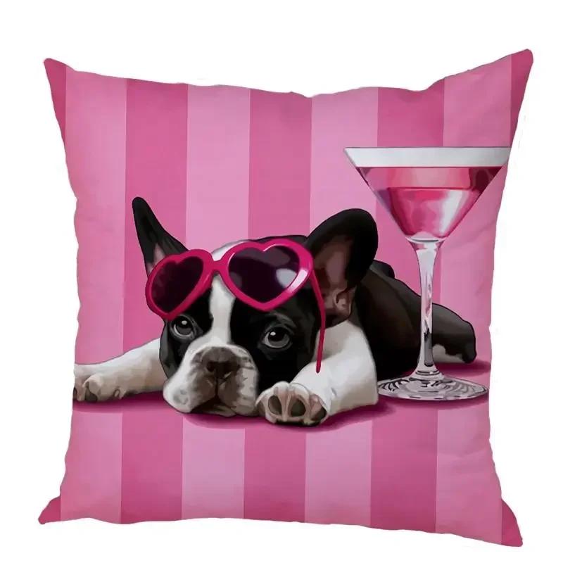 Color Cute Dog Square Pillow Cushion Cover Car Sofa Office Chair Peach Skin   Home Decoration Ornament