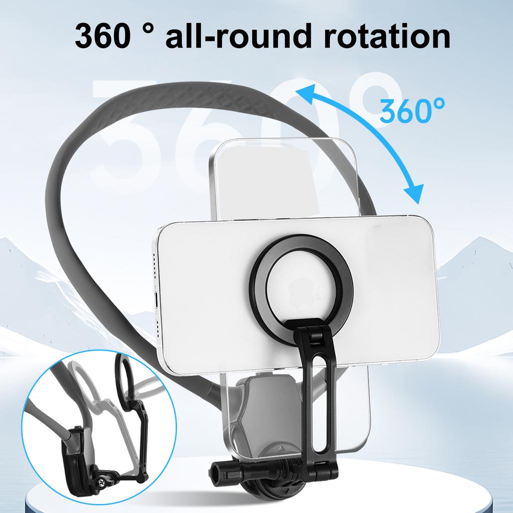 Uniwersalny magnetyczny uchwyt na szyję do telefonów, stojak na telefon, obrót o 360 stopni, zestaw głośnomówiący na szyję