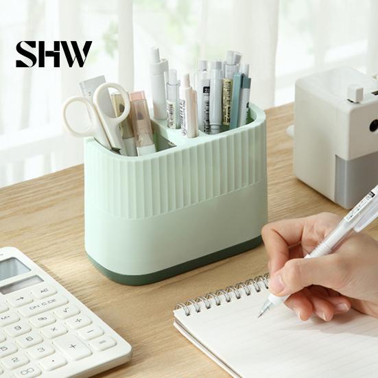 Office Supplies Storage Organizer Desktop Pen Holder, Compartments Thickened Plastic Organizer, Macaron Cute Desk Accessories for Girls Color Vertical