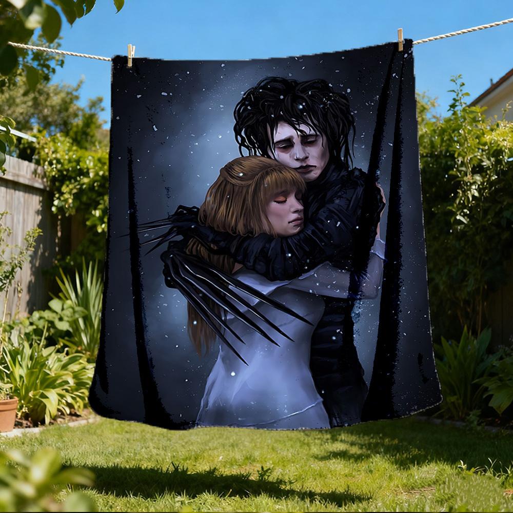1pc Edward Scissorhands Outdoor Flannel Blanket Gift For Boys Girls Adults, Family Friends