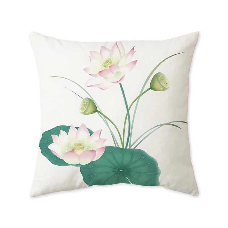 New Chinese Lotus Lotus Print Cushion Pillow Office Living Room Sofa Nap Cushion Pillow Cover