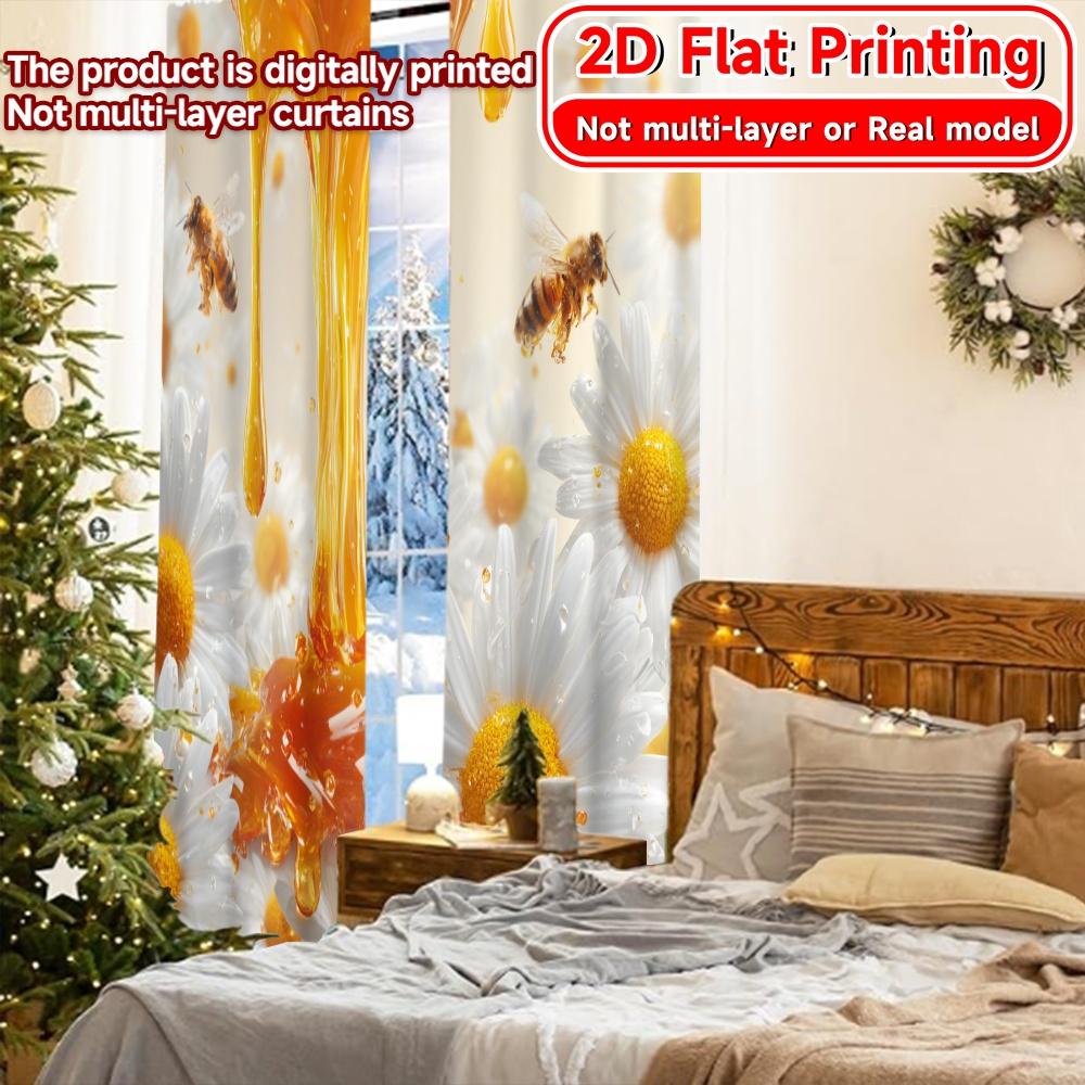 2D Flachdruck 2 Stück Honey Harmony Zeitgenössisch Schick Gardinen Drucke Lichtfilternde Vorhänge Raumdekoration Perfekt für Wohnzimmer