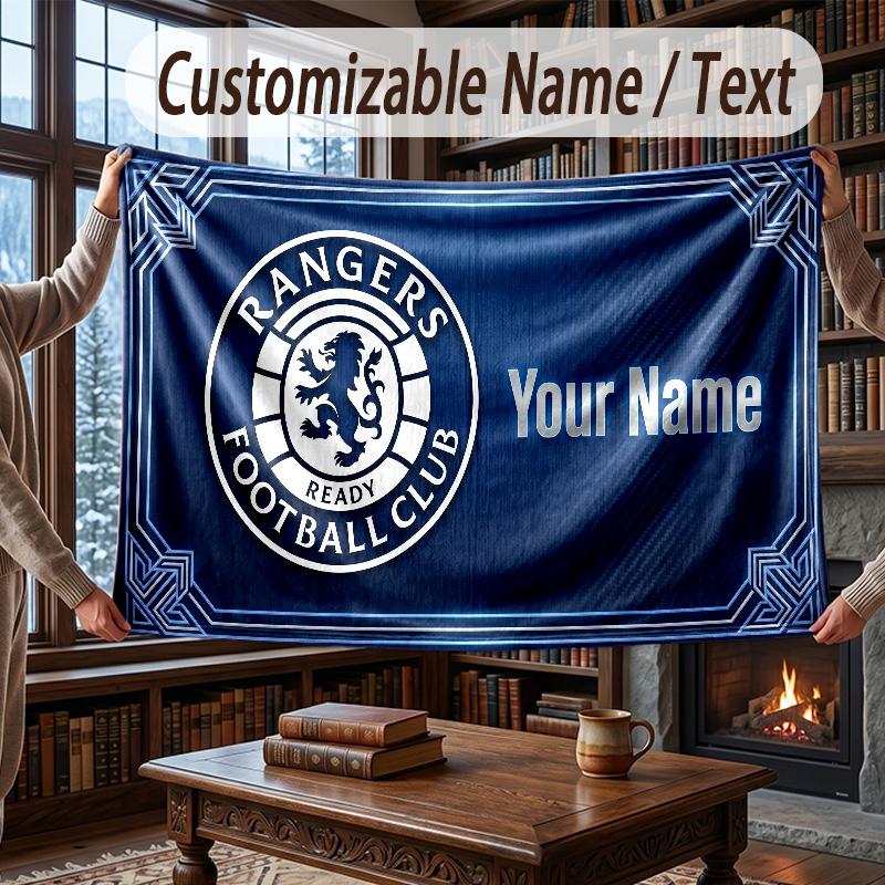 Custom Name Flannel Throw Blanket Rangers FC Pattern Warm Home Decoration