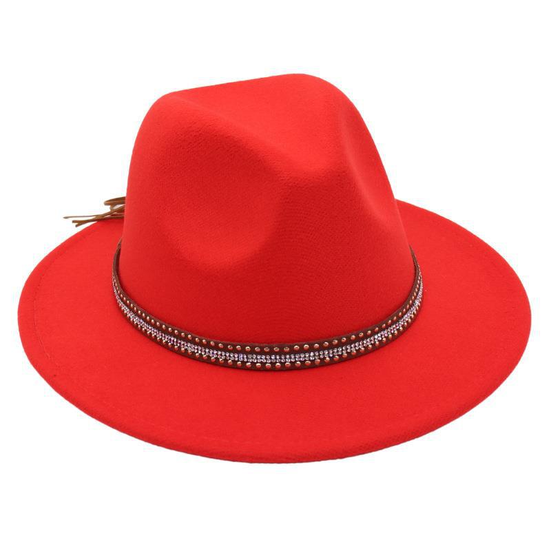 Tibetan Style Top Hat Temperament Jazz Hat British Elegant Felt Hat Big Brim Rivet Woolen Hat Men And Women