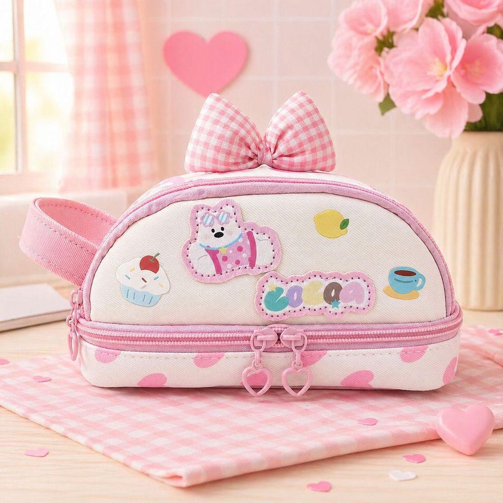 Girl Heart Handheld Pencil Case Large Capacity Portable Stationery Bag For School And Office Use