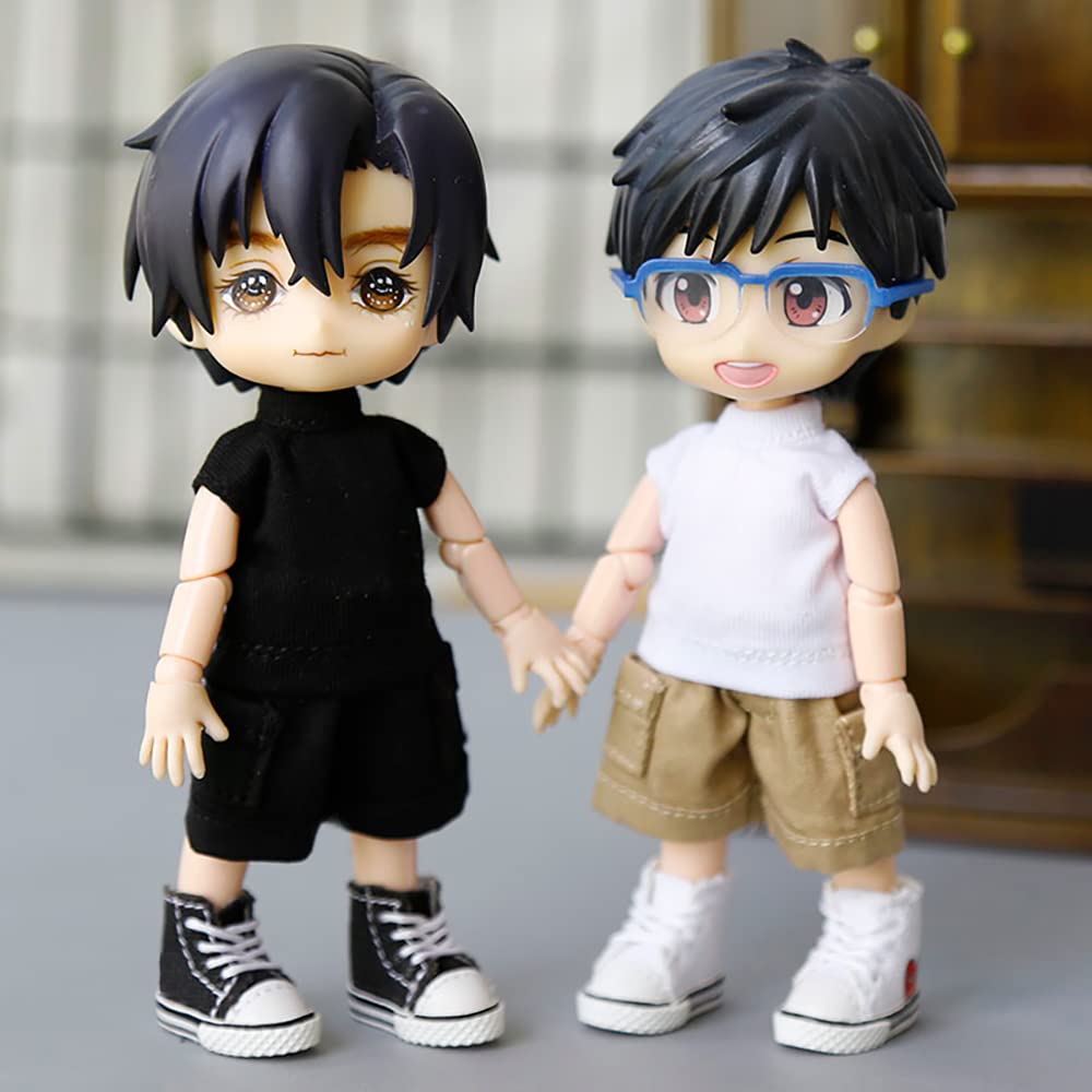 Niannyyhouse OB11 Size Obitsu Doll 11cm Body Cowboy Shorts Long Vest Pocket Cargo Pants Doll Clothes 112 BJD Doll Clothes (long, Blue)