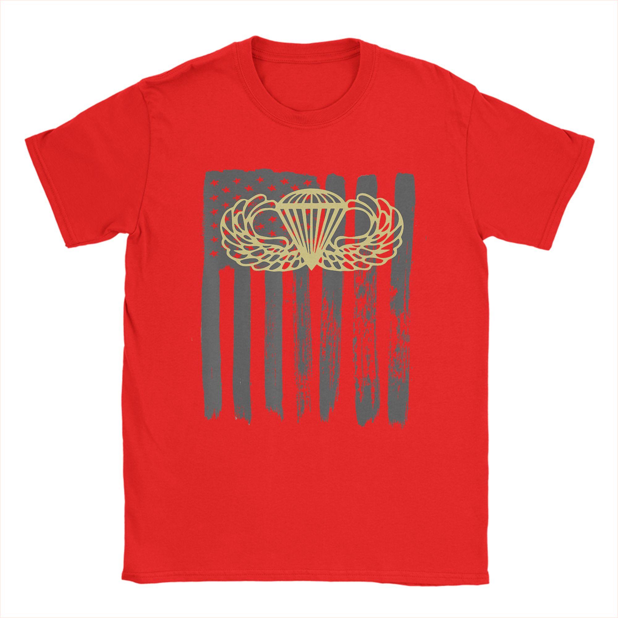 

Army Parachute Wings Badge and US Flag Airborne T Shirt Short Sleeves Vintage Tops Summer 100 Cotton Oversize Tees S