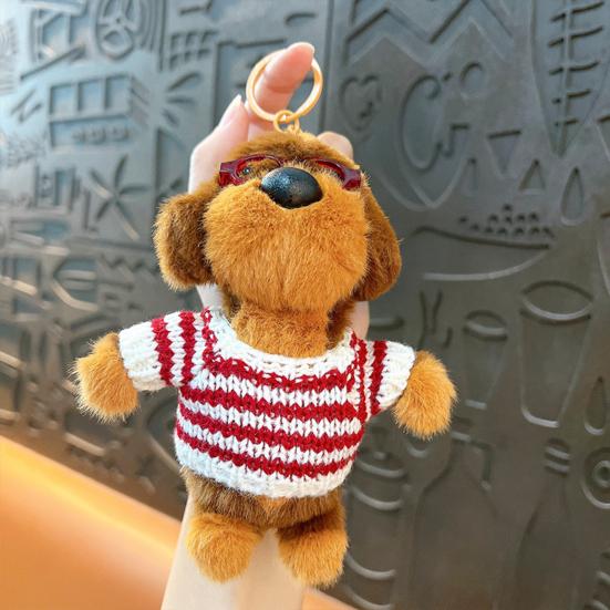 Keychain Pendant Plush Dog Doll Charm Key Chain with Hats Sweaters Scarves Backpacks Keys Pendant Gift Accessory