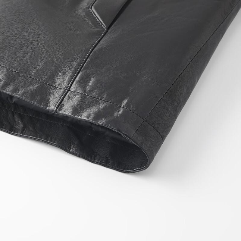 FIRS Men's Goose Down Lined Genuine Leather Jacket with Mink Collar