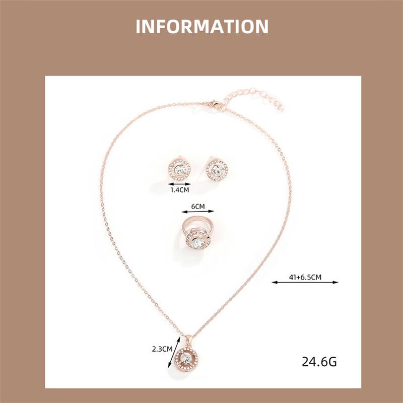Colier de cristal cu pandantiv de formă rotundă + cercei + set de inele Bijuterii cu lanț de mireasă Accesorii pentru femei Cadou