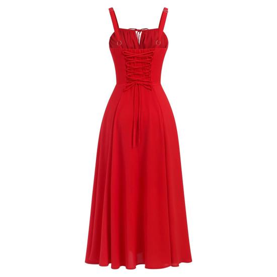 Bohemian Style Summer Dress Adjustable Drawstring Corset Versatile Square Cut Midi