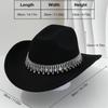 Unisex Elegant Jazz Fedora Hat With Tassel Rhinestone Belt Wedding Engagement