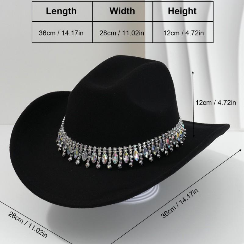 Unisex Elegant Jazz Fedora Hat With Tassel Rhinestone Belt Wedding Engagement