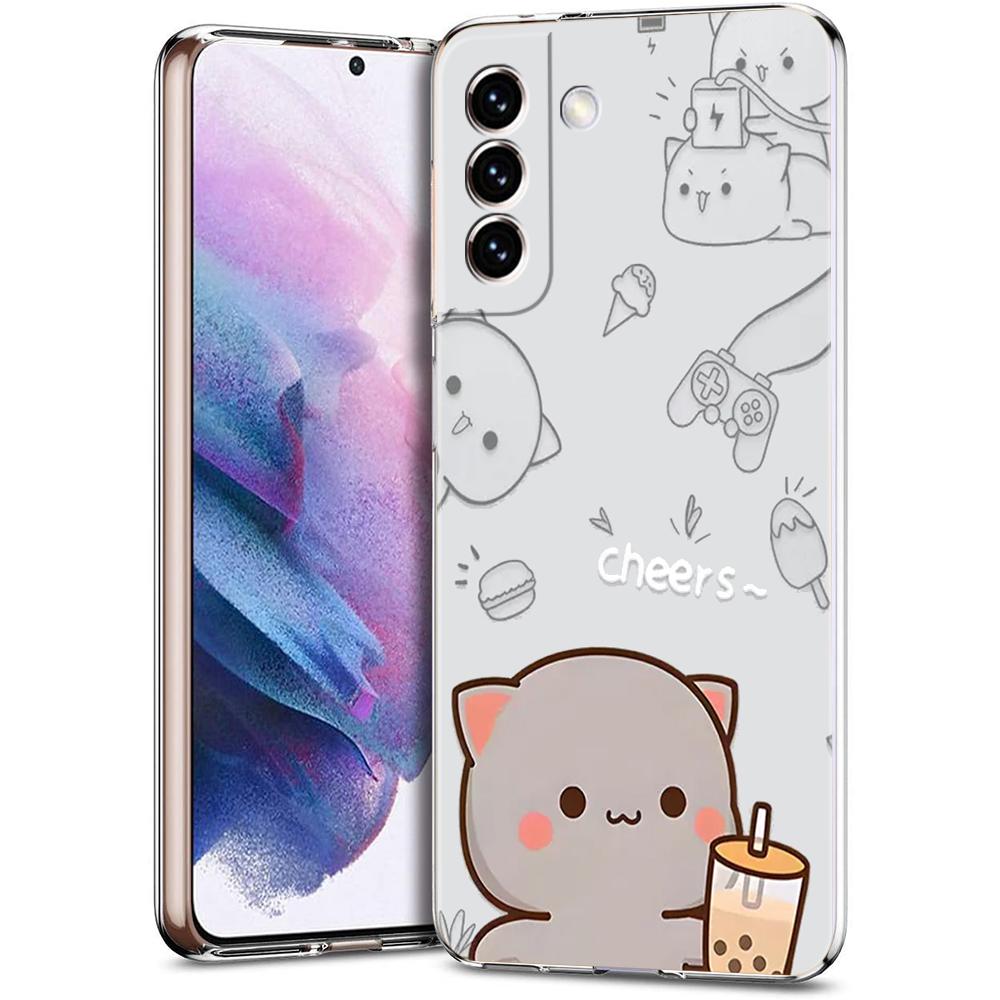 Cute Cartoon Cat Couple Phone Case For Samsung Galaxy S24 Ultra S23 FE S22 S20 S21 5G S10 S9 Plus S10E S8 Soft Clear Cover