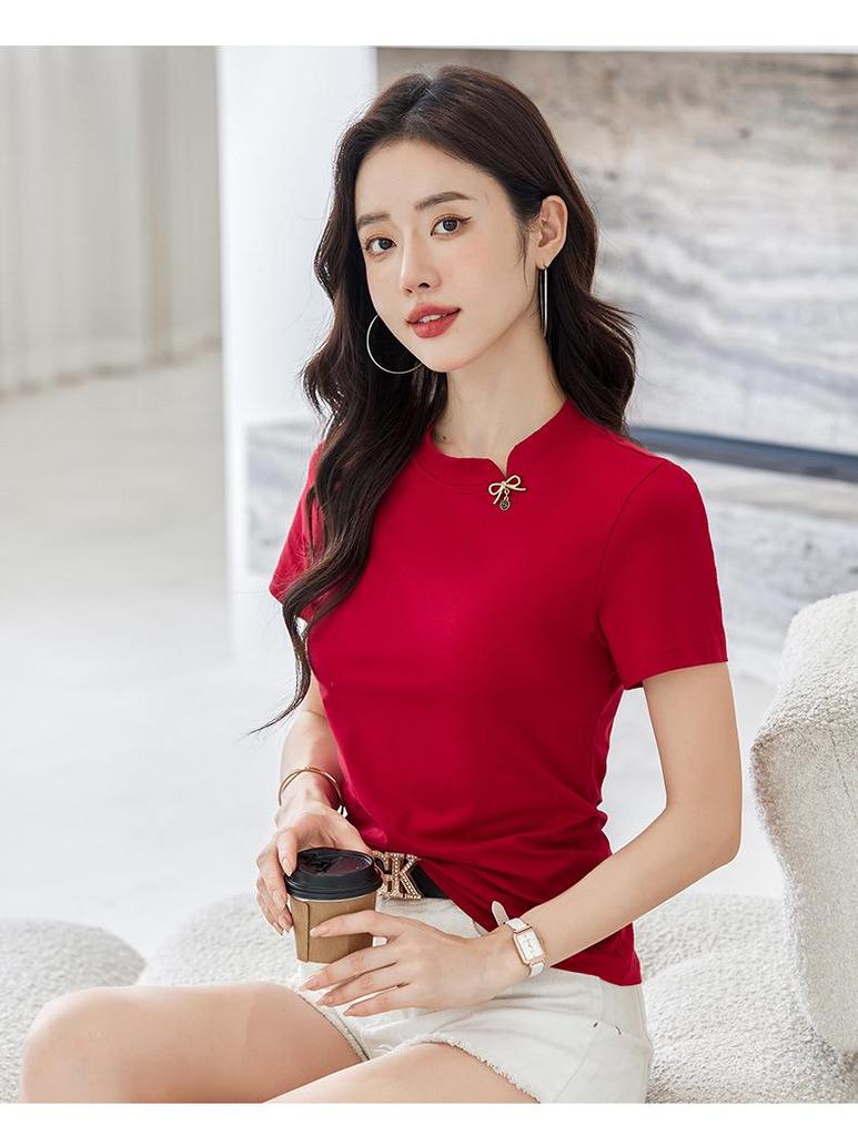 Chinese & Korean Style Slim Fit Short Sleeve Women's Cotton T-shirt - Comfortable & Versatile