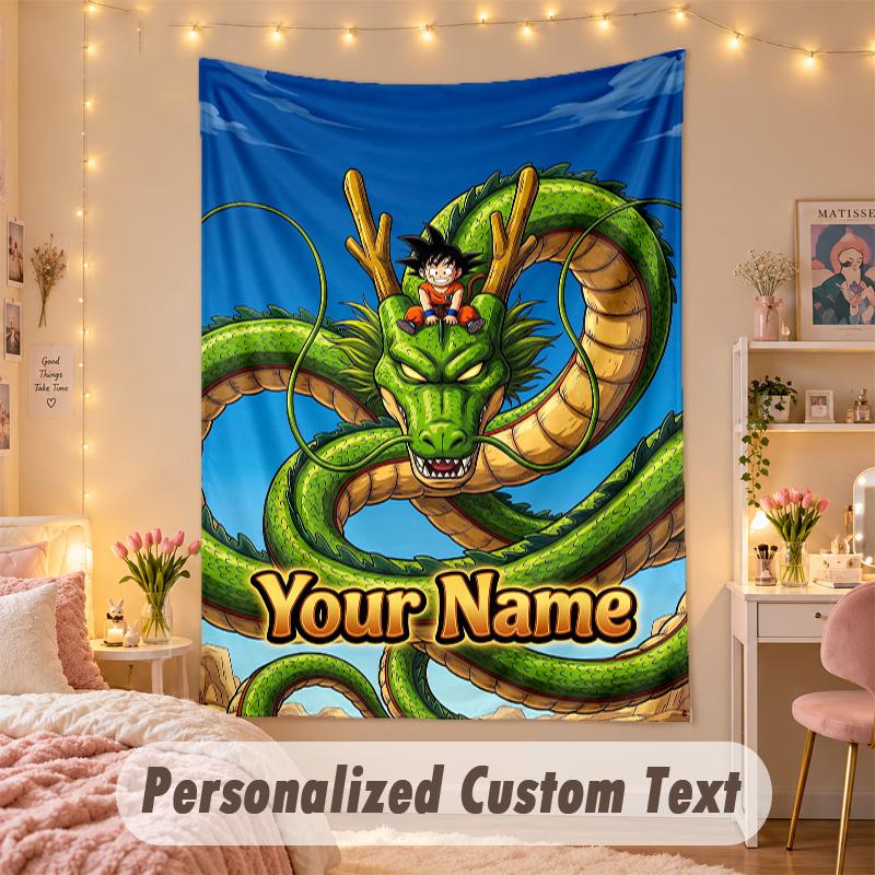 Custom Personalized Tapestry,Dragon Ball Print Custom Name Text Wall Art Hanging for Bedroom
