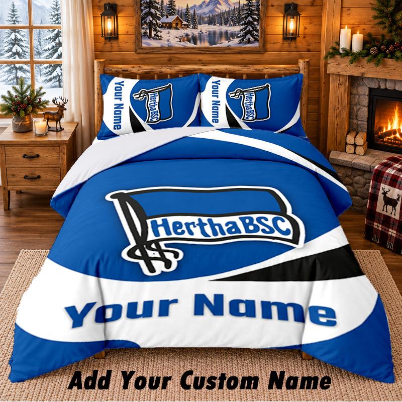 Hertha BSC Ensemble de literie à motif 3 pièces Nom personnalisé, Drap de lit et taies d'oreiller pour chambre à coucher à la maison
