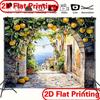 Artistic impression of Italian village watercolor style with lemon trees and arched door for living room and bedroom