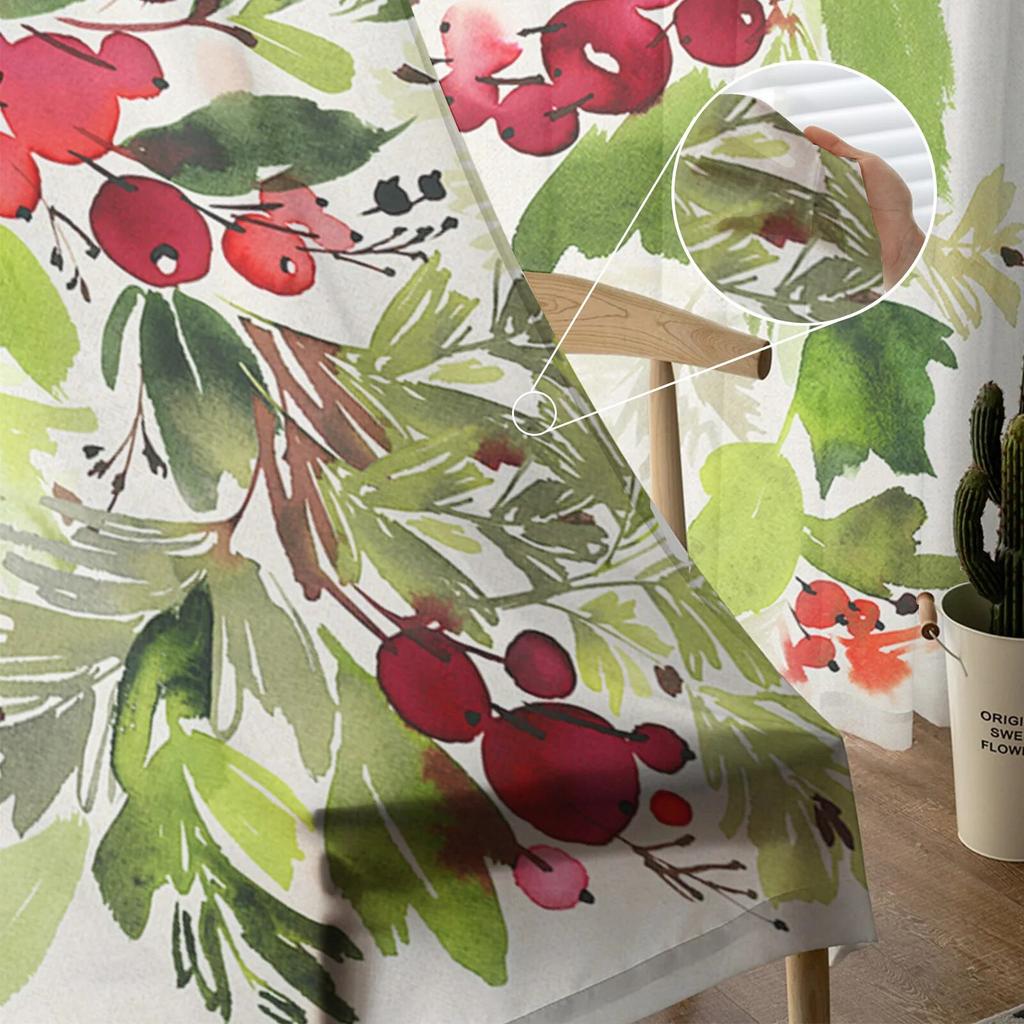 Kiefernblätter, rote Tannenzapfen, Textur, Tüllvorhänge für Wohnzimmer, durchsichtiger Vorhang für Schlafzimmer, Jalousien, Voile-Vorhänge