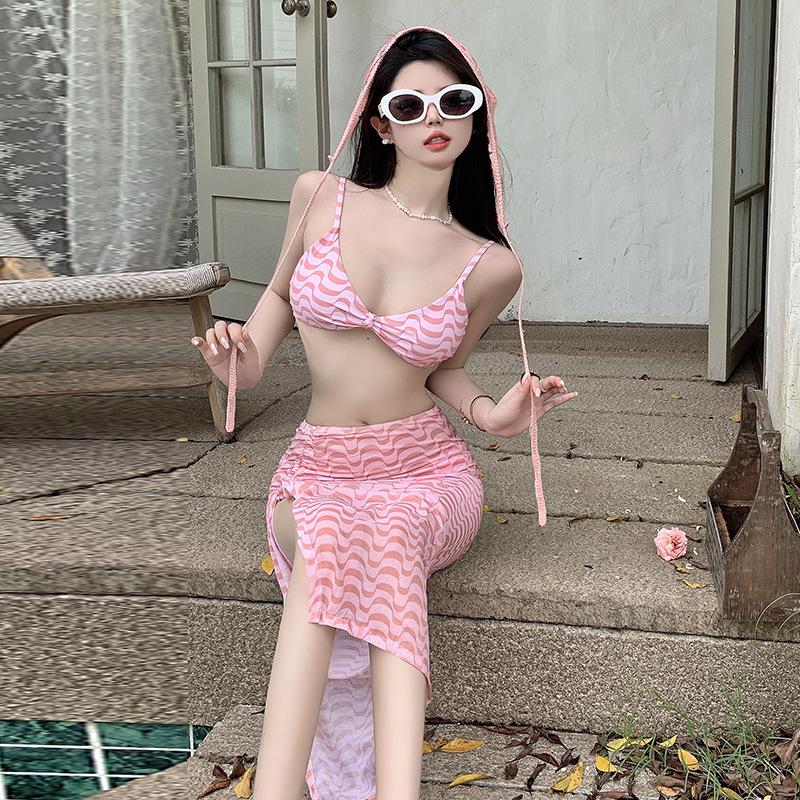 Women's French High-End Three-Piece Swimsuit: Sexy Split Style Bikini with Long Skirt