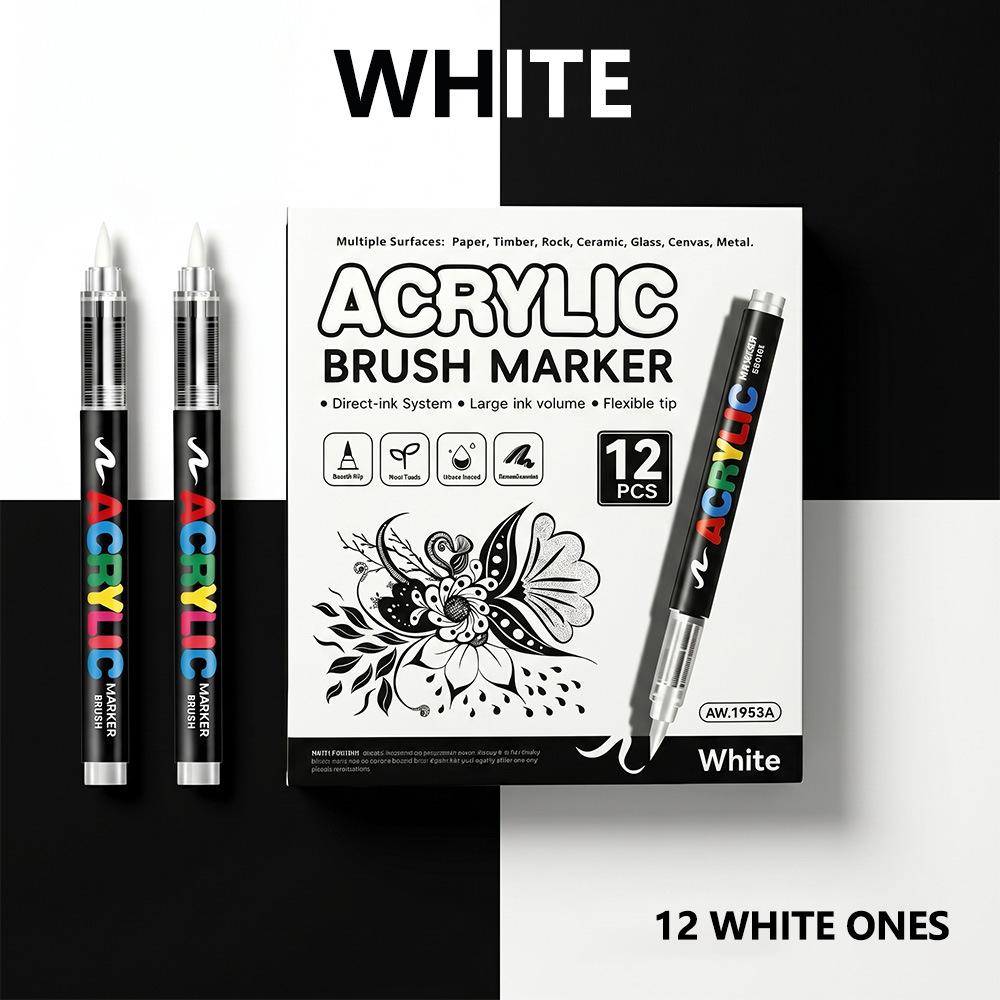 Gold and Silver Direct-Flow Acrylic Markers Art Highlighters DIY Black Card Journaling Pens Soft-Tip Painting Markers