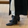 Rindslederversion~ Europäische und amerikanische Retro-Nischen-Gürtelschnalle quadratischer Kopf dicker Absatz gefaltete mittelhohe Stiefel Damen 2025 neue Reiterstiefel
