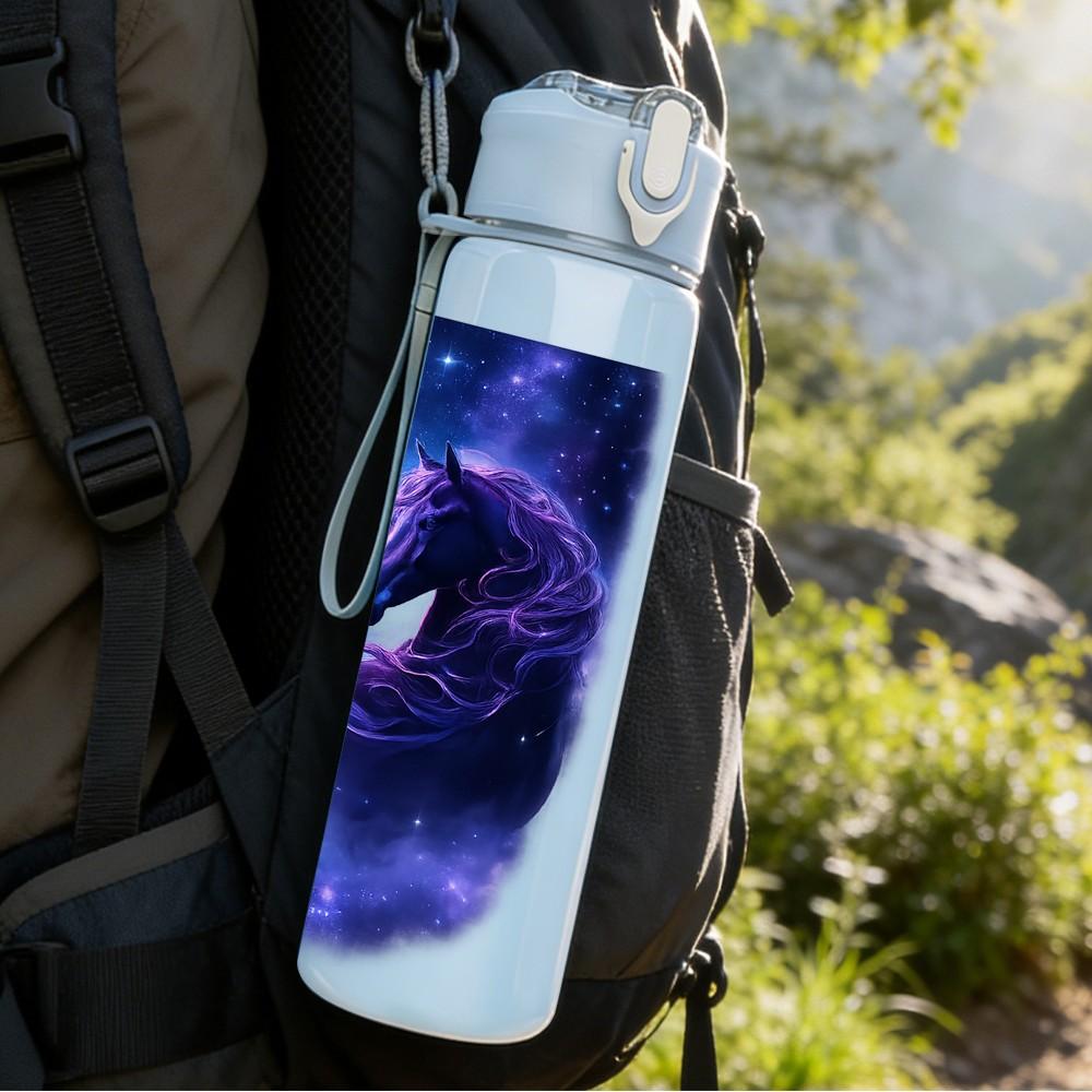 1PC Dark Galaxy Wolf Horse Fantasy Art 750ml Color Plastic Sports Water Bottle Leakproof Flip Straw Lid Suitable for Sports Office Home Use
