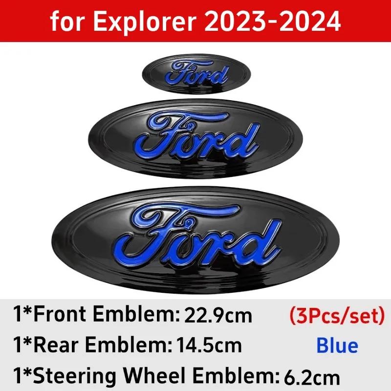 Car Sticker 3pcs Badge for Ford Taurus Equator Explorer Escape ST Kuga Mondeo Focus Edge Car Front Rear Logo Steering Wheel Cove