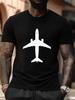 Plus Size Minimalist Airplane Silhouette Graphic T-shirt - Black & White Geometric Design