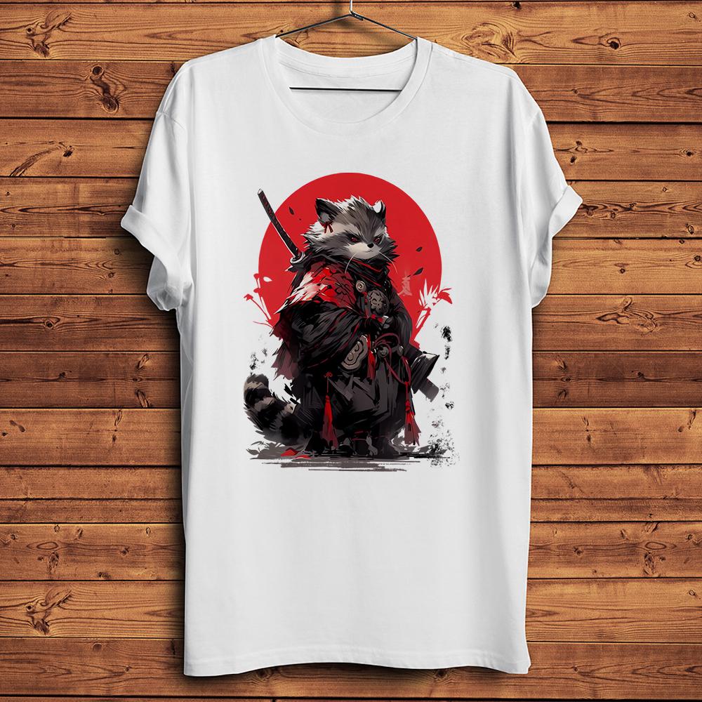 Vintage Samurai Raccoon SwordsUnisex Warrior Funny T Shirt Unisex Casual Short Sleeve TShirt Unisex Streetwear Tee Breathable Print