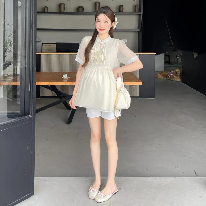 

Одежда для беременных ретро вышивка летняя мода универсальная рубашка новая нежная рубашка 3XL recommends 165-92.5 kg