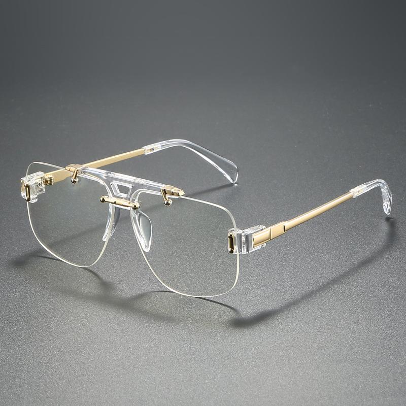 Non-polarized Square Rimless Sunglasses Women Fashion Clear Ocean Gradient Lens Shades Retro Rivets Men Sun Glasses