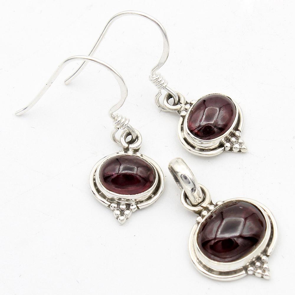 Amethyst Garnet Handmade Pendant Earring Set 100% 925 Sterling Silver Women Jewelry
